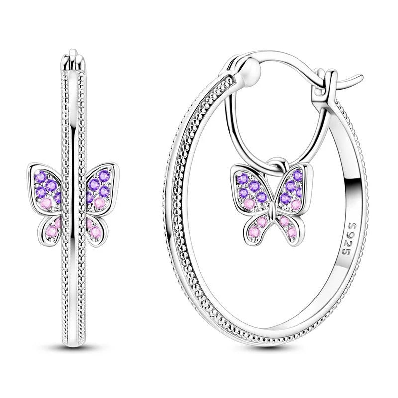 925 Sterling Silver Colorful Butterfly Heart Flower Starfish Bow Geometry Stud Earrings for Women Gift Jewelry Accessories