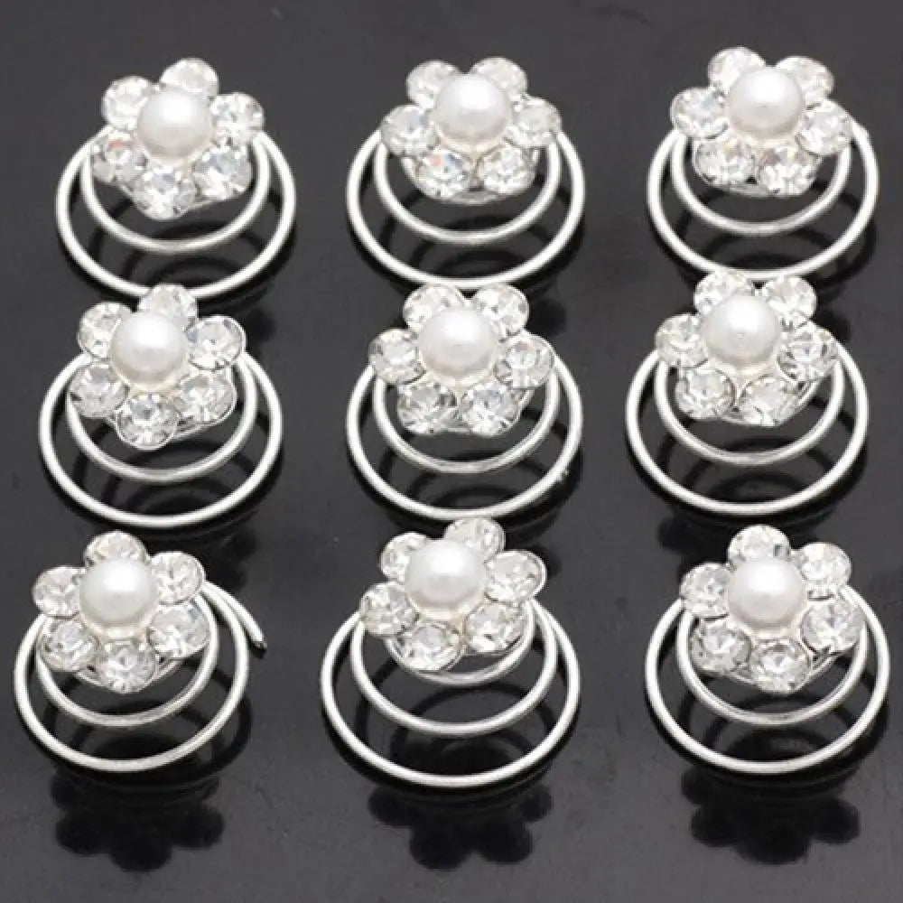 Elegant Bridal Rhinestone Spiral Hair Pins with Crystal Flowers for Wedding Hairstyles