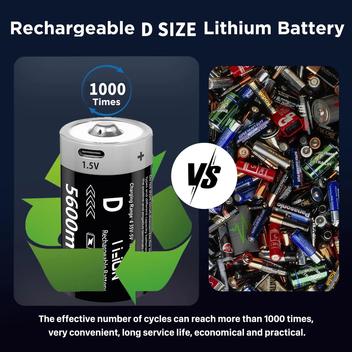 AIPEKE 2-10PC USB 5600mWh D Size Rechargeable Lithium Batteries D SIZE 5600mWh 10PC 1.5V