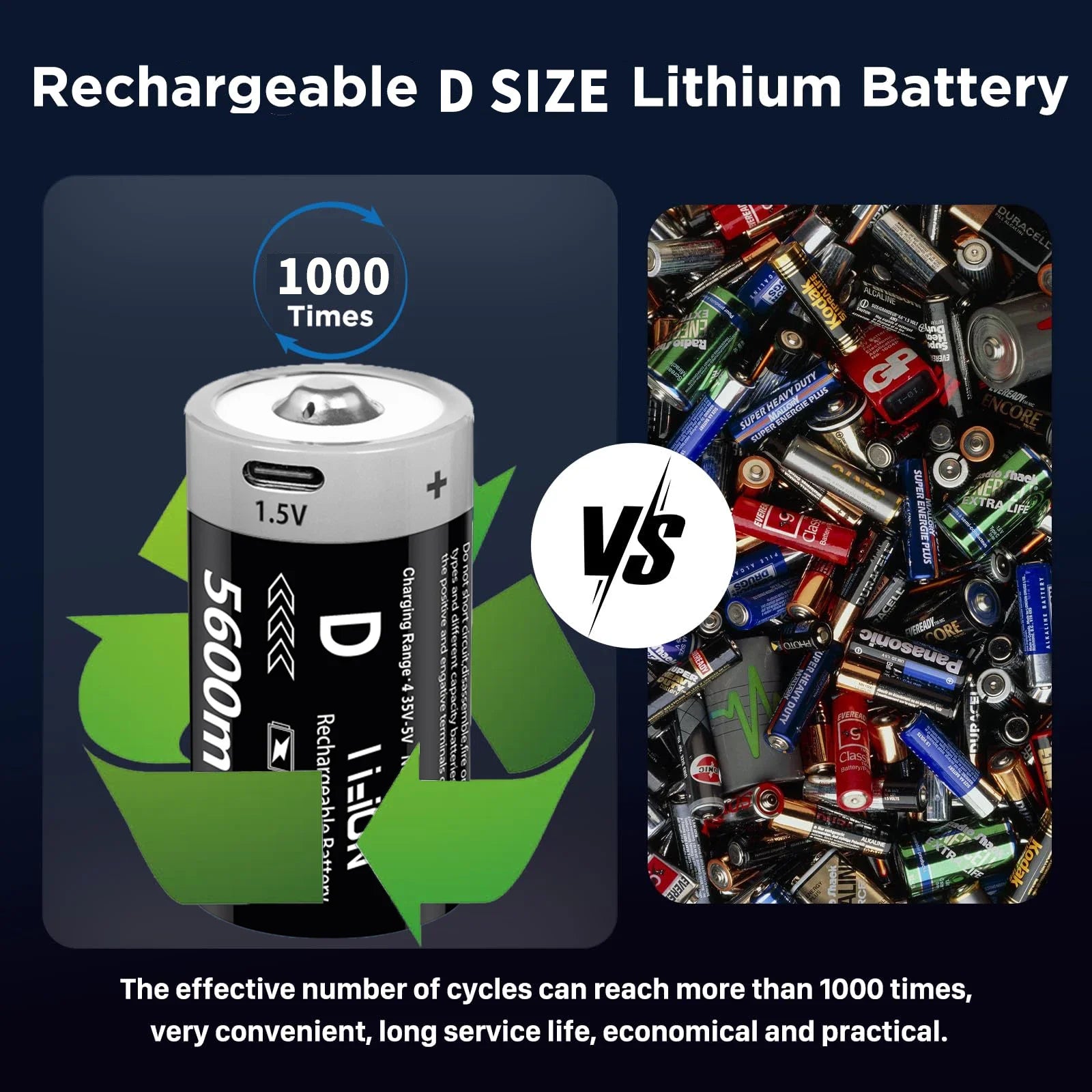 AIPEKE 2-10PC USB 5600mWh D Size Rechargeable Lithium Batteries D SIZE 5600mWh 10PC 1.5V