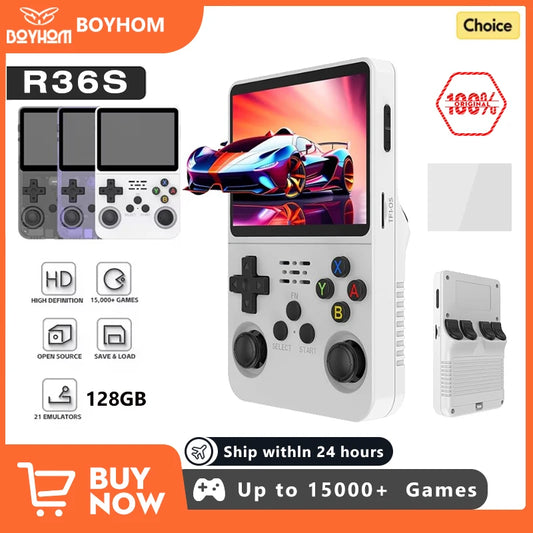 R36S 128GB Retro Handheld Game Console Linux 3.5 Inch IPS Screen Portable Pocket Player Dual Joysticks 15000 Games Expandable 64GB 256GB Kid Gift
