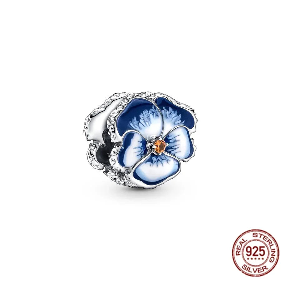 925 Sterling Silver Purple Heartsease Hydrangea Charms for DIY Jewelry Necklace and Bracelet Gifts