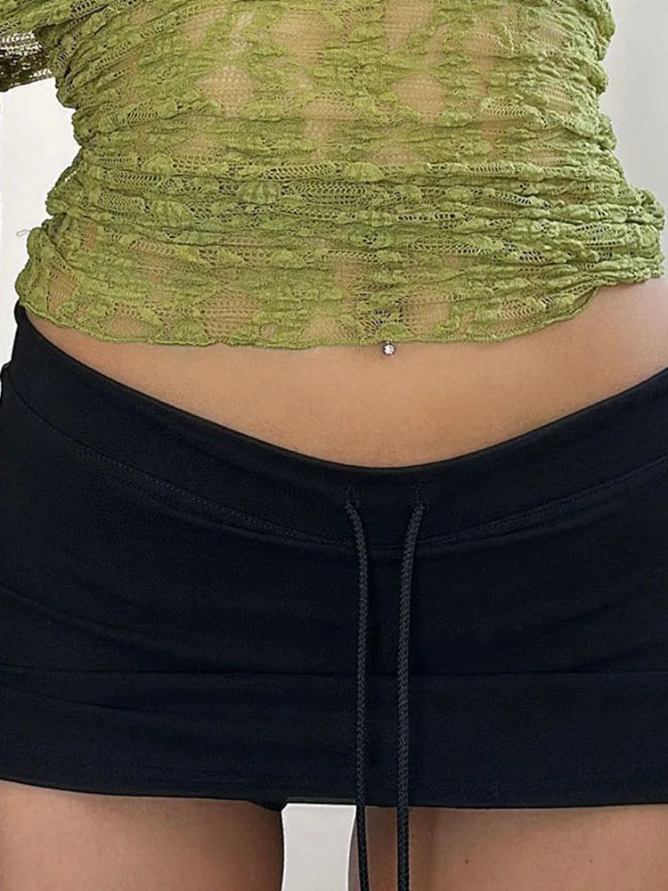 Lace Up Mini Skirt Sexy Retro A Line Knit Cotton Casual