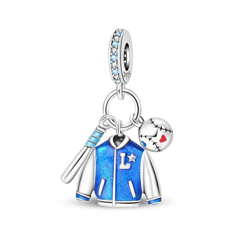 Original 925 Sterling Silver Sports Ball Charms Earrings Beads Pendants for Bracelet Necklace Jewelry Gift