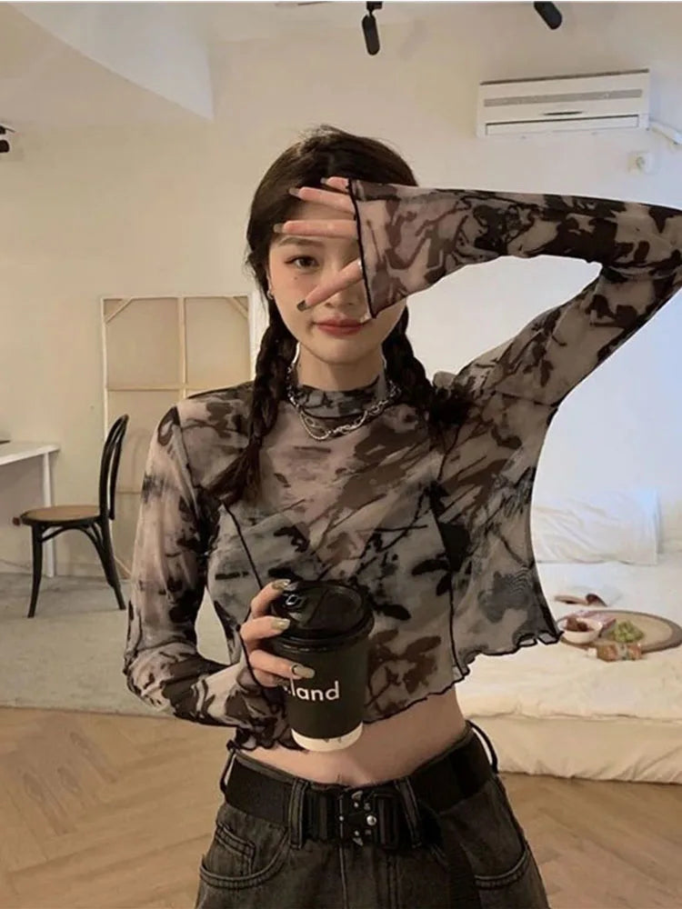 Dozw Tie Dye Cropped Top Women Sun Proof Long Sleeve