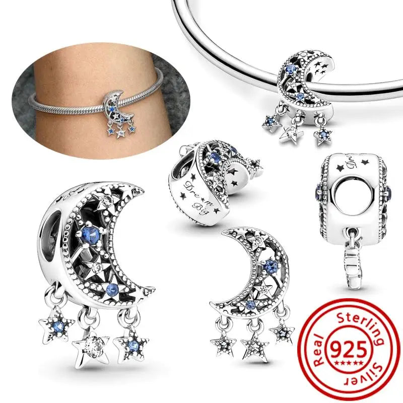 925 Silver Galaxy Charms Bracelet with Starry Sky Beads and Planetary Motifs