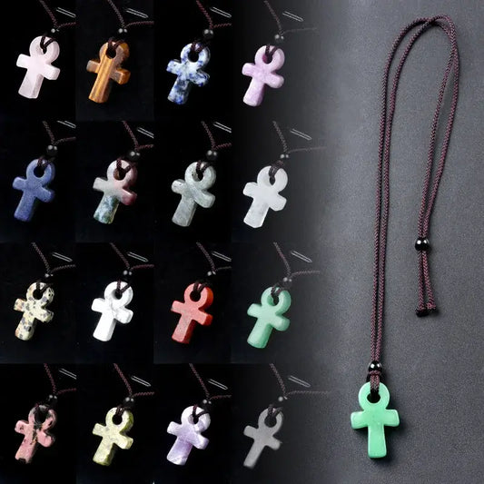 Ancient Egyptian Ankh Cross Agate Amulet Necklace