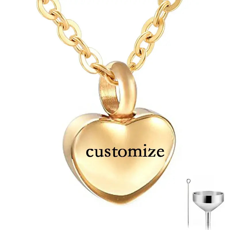 Heart Shaped Memorial Urns Necklace for Ashes in Four Colors gold-customize