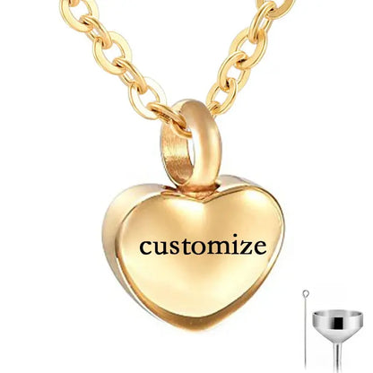 Heart Shaped Memorial Urns Necklace for Ashes in Four Colors gold-customize