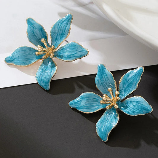 Romantic Enamel Petal Post Earrings for Women - Classic Metal Flower Accessories