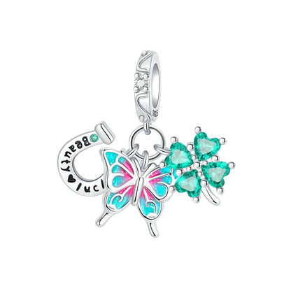 925 Sterling Silver Lucky Four Leaf Clover And Horseshoe Charms With Green Zircon For Bracelet Necklace Earrings