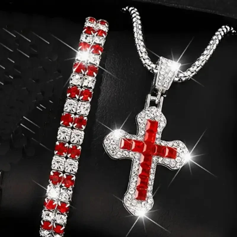 Men's Stylish Black Stainless Steel Cross Necklace, Ring, and Bracelet Set - Non-Fading Jewelry for Weddings and Parties