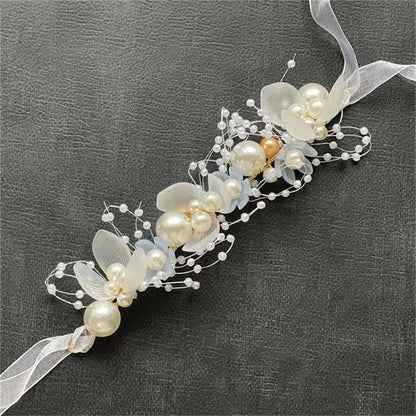 Girls Bridal Pearl Crystal Hair Headdress Flower Wreath Wedding Headband