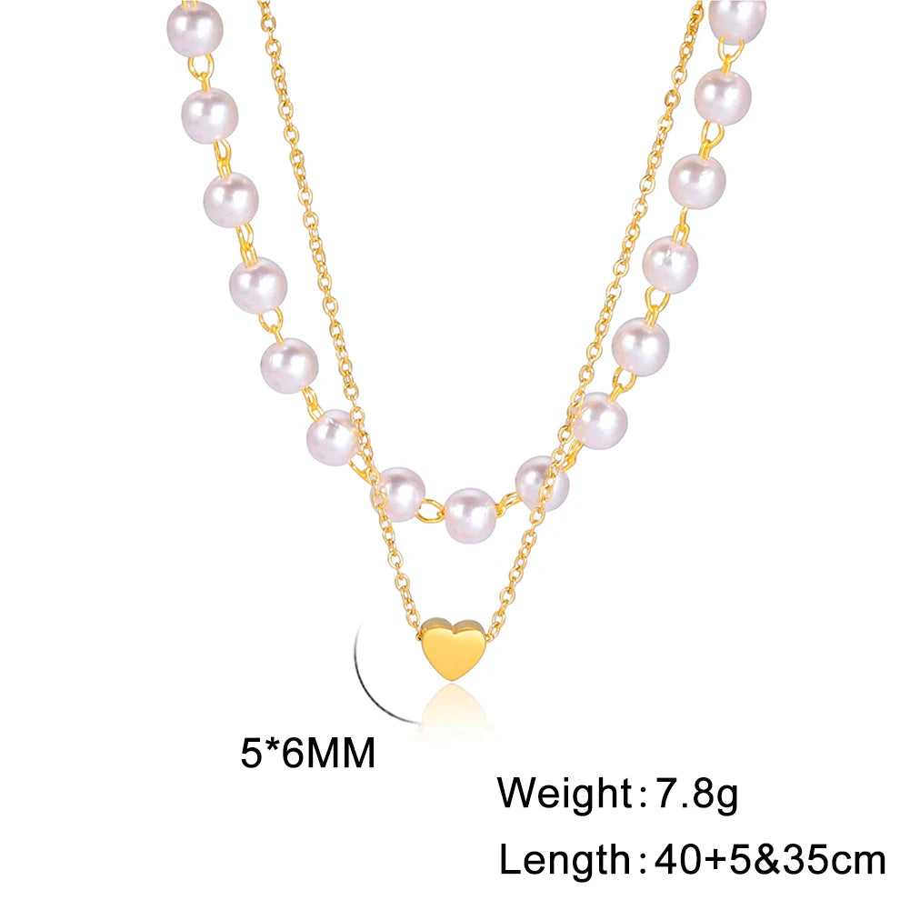 Skyrim Tiny Heart Choker Necklace Stainless Steel Double Layered Beads Chain Aesthetic Jewelry Gift for Women