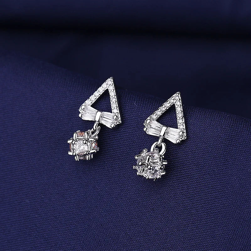 Sterling Silver CZ Crystal Plant Stud Earrings for Women and Teens