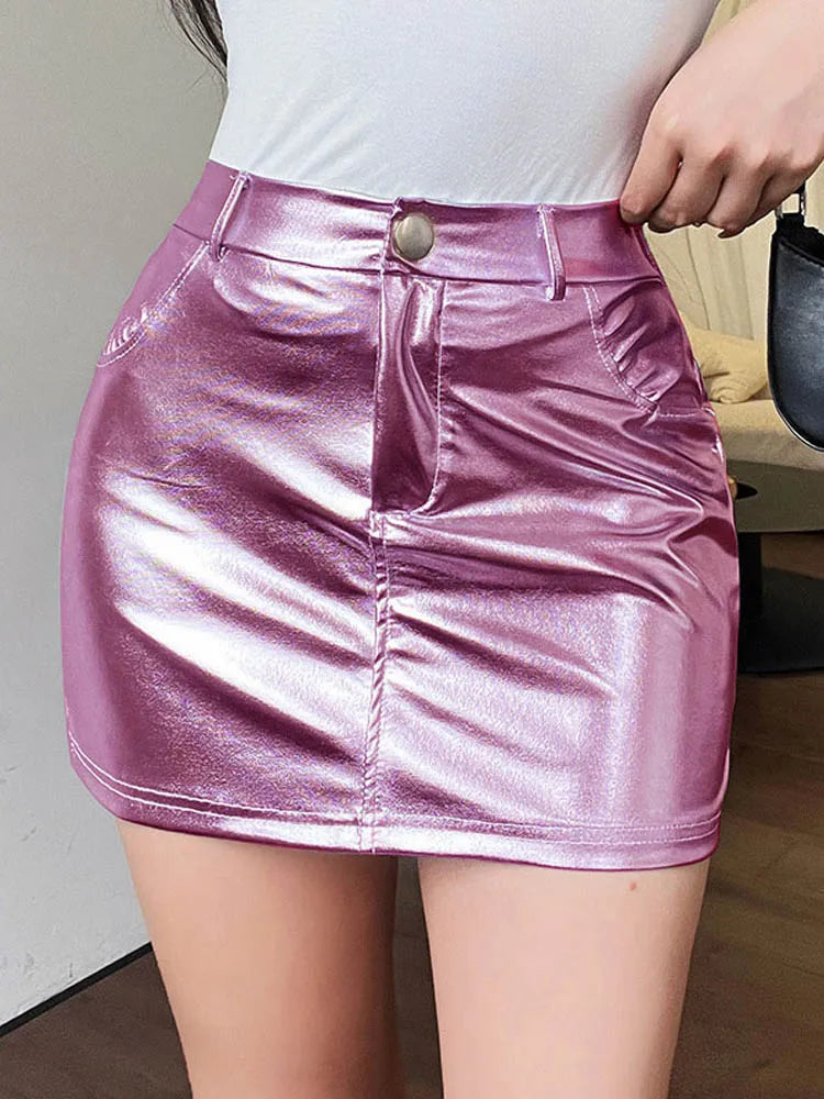 Women High Waist Slim Fit Mini Skirt Coated Versatile