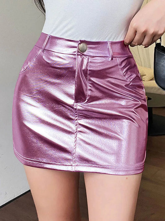 Women High Waist Slim Fit Mini Skirt Coated Versatile