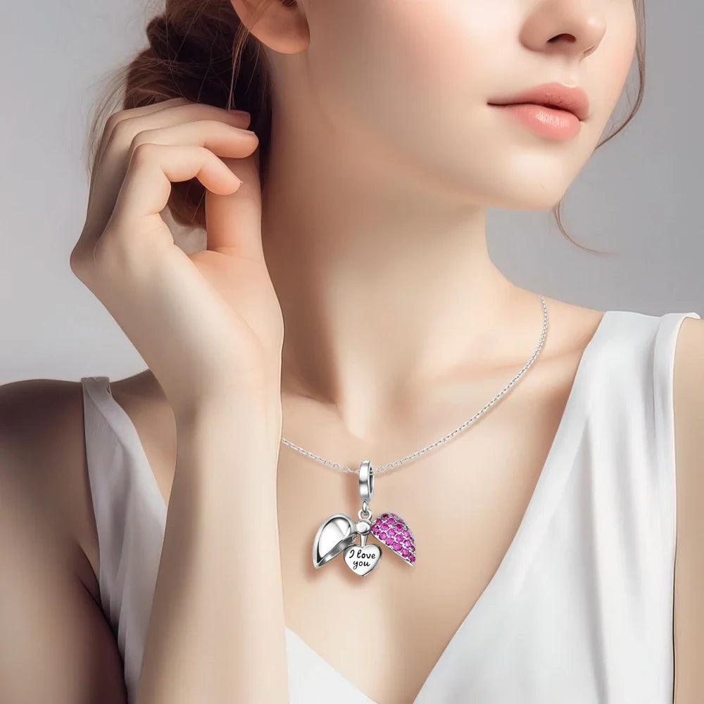 925 Sterling Silver Colorful Heart Charm Pendant for Women DIY Bracelets and Necklaces Fine Jewelry