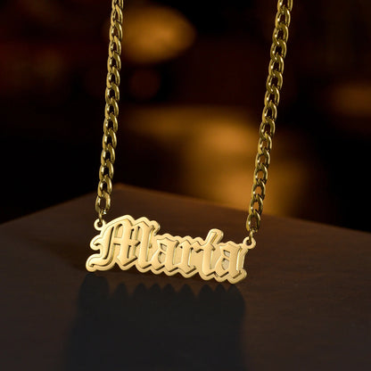 Customized Double Layer Heart Name Necklace for Men and Women with Adjustable Thick Figaro Chain
