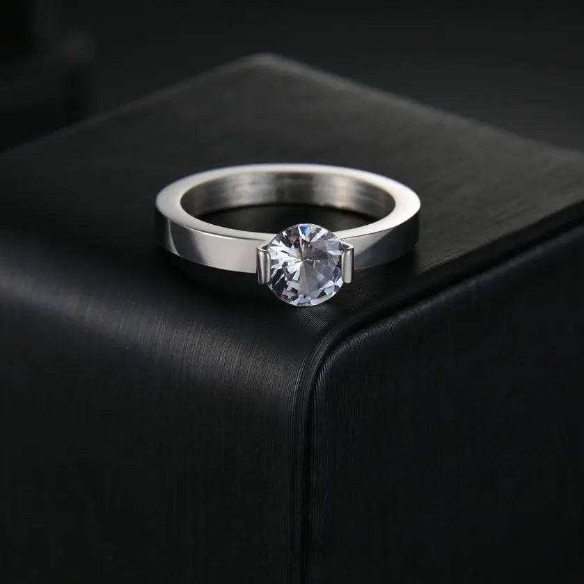 Elegant Zircon Crystal Stainless Steel Ring for Weddings and Engagements