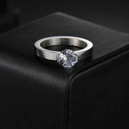 Elegant Zircon Crystal Stainless Steel Ring for Weddings and Engagements
