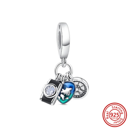 925 Sterling Silver Travel-Themed Charm Beads for Bracelets H375