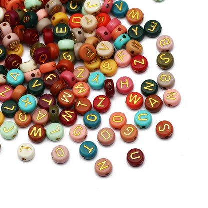 Gold Color Acrylic Spacer Beads with Black Letter Charms for Jewelry Making and DIY Crafts