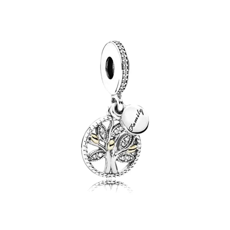Family Charm Pendant Pink Flower Heart Clover Dangle Bead for 925 Silver Bracelets P026-Y