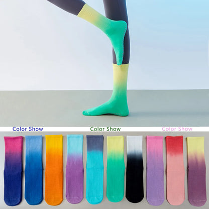 Colorful Women Cotton Mid Tube Non Slip Yoga Pilates Socks