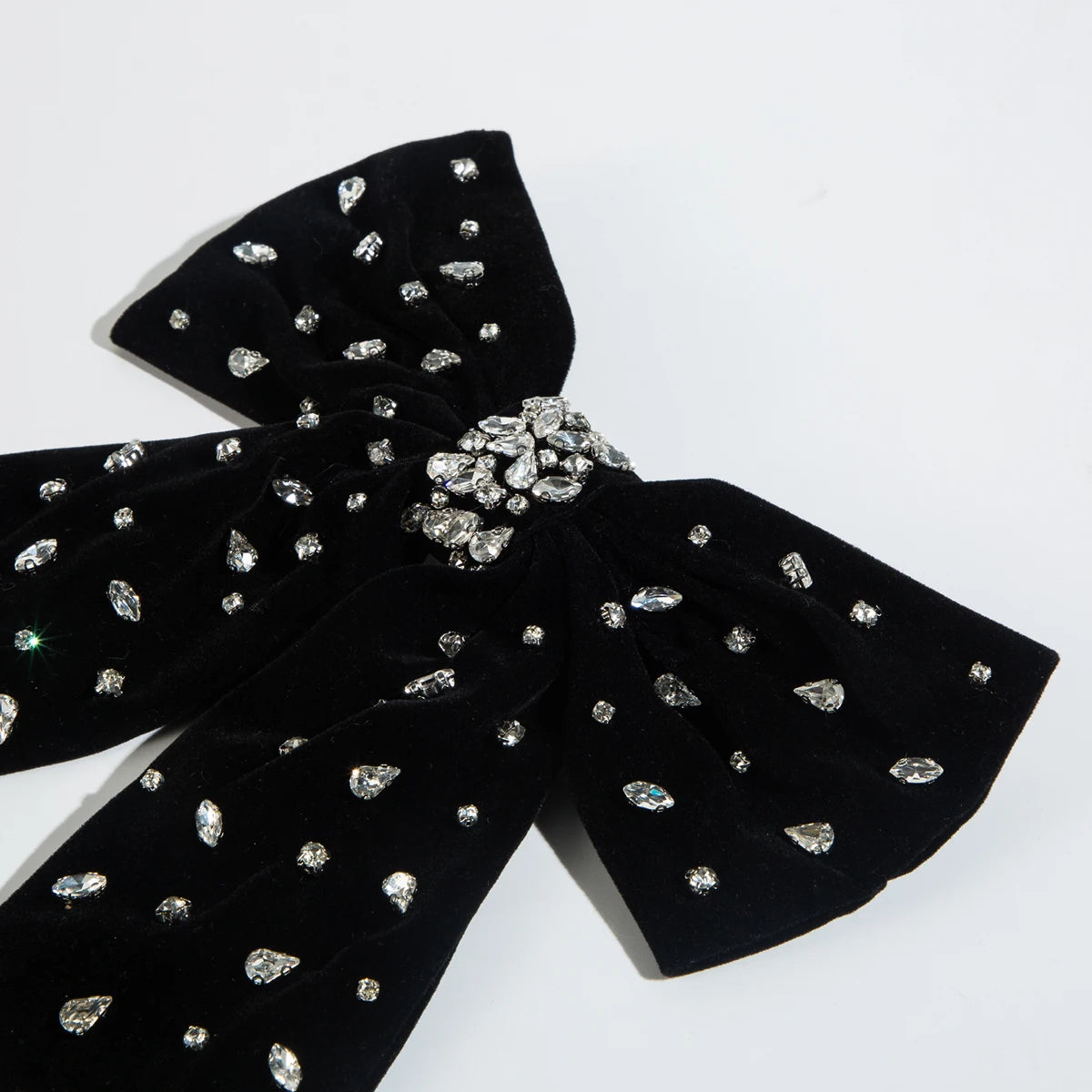 Korean Style Flocked Fabric Hair Clip with Diamonds Large Bow High-Quality Spring Clip for Women