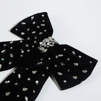 Korean Style Flocked Fabric Hair Clip with Diamonds Large Bow High-Quality Spring Clip for Women