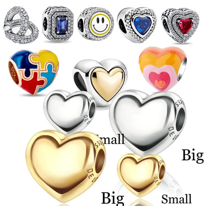 925 Sterling Silver Zirconia Heart Gold Silver Charm
