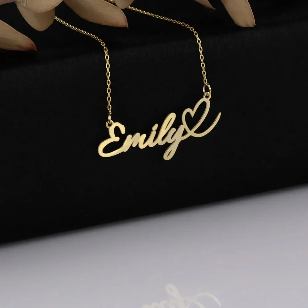 Personalized Gold Heart Name Necklace Stainless Steel Pendant Gift For Her