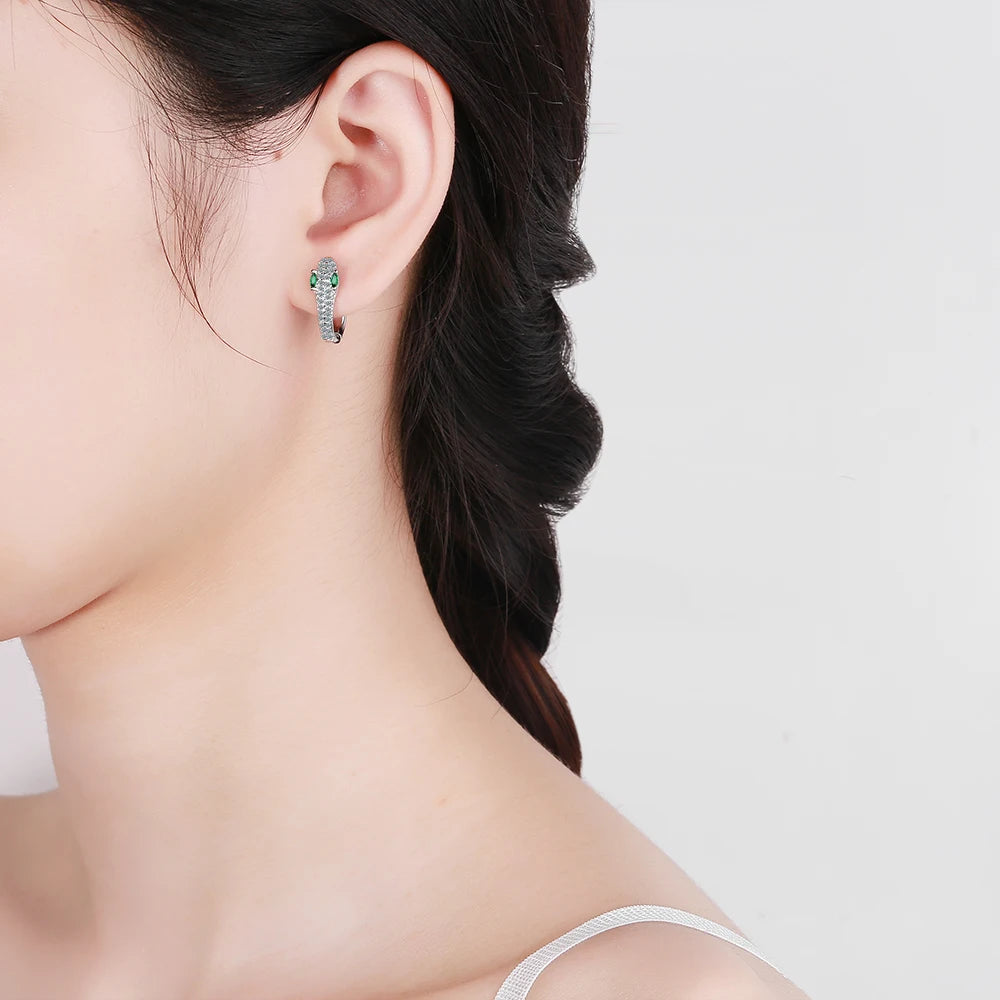 Elegant 925 Sterling Silver Snake Stud Earrings With Zircon For Women