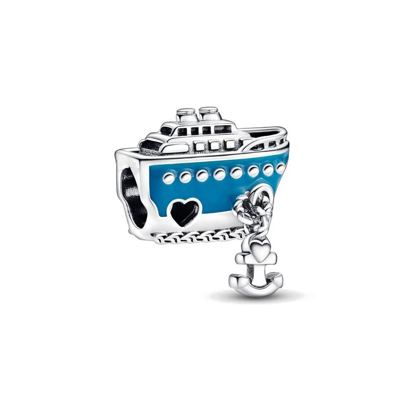 925 Silver Travel Globe Airplane Charm For Bracelet