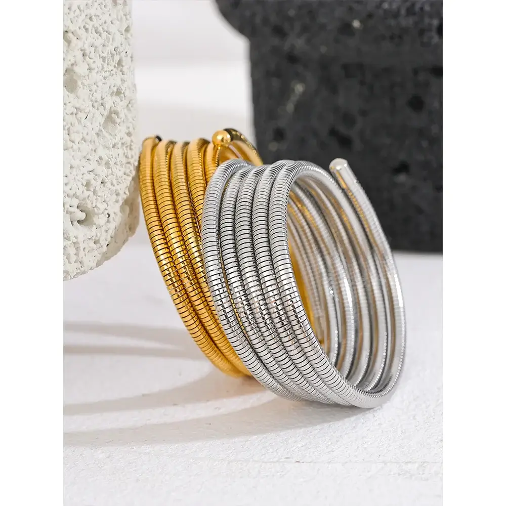 Yhpup Stainless Steel Stackable Multi Layer Bracelet Bangle