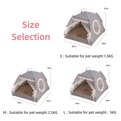 Sweet Princess Cat Bed Foldable Tent Cute Cat House Cushion