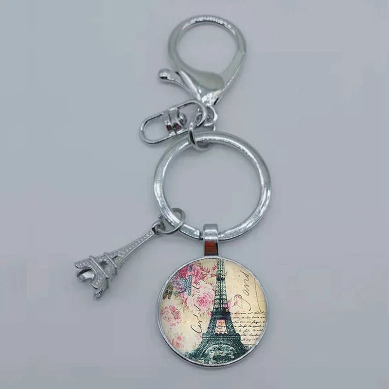 Paris Eiffel Tower Glass Pendant Keychain for Women with Artistic Design