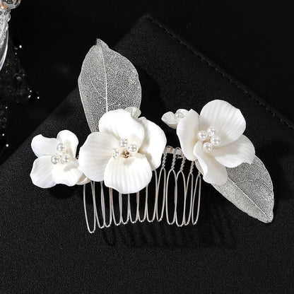 White Floral Ceramic Hairpins for Elegant Bridal Hairstyles