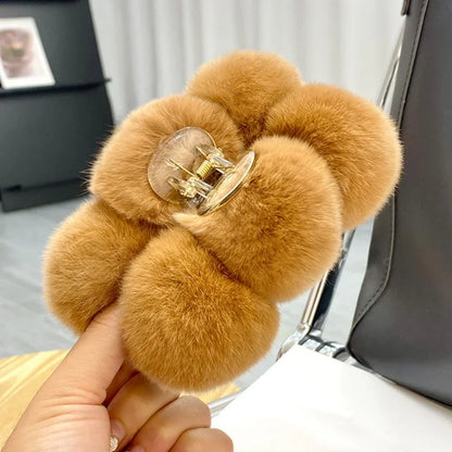Korean Fashion Furry Hair Claw Clips For Women Set