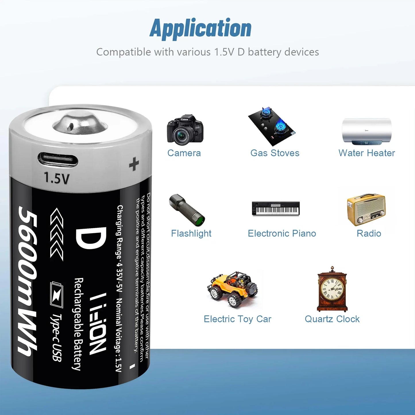 AIPEKE 2-10PC USB 5600mWh D Size Rechargeable Lithium Batteries D SIZE 5600mWh 10PC 1.5V