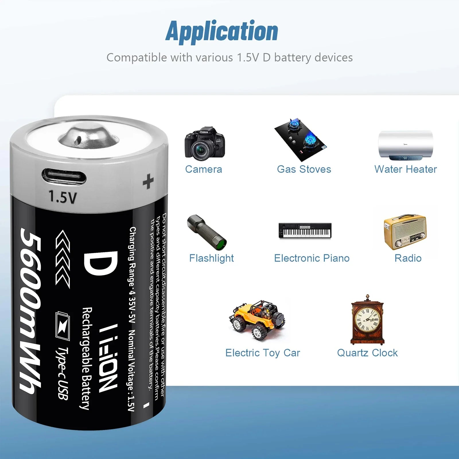 AIPEKE 2-10PC USB 5600mWh D Size Rechargeable Lithium Batteries D SIZE 5600mWh 10PC 1.5V