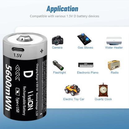 AIPEKE 2-10PC USB 5600mWh D Size Rechargeable Lithium Batteries D SIZE 5600mWh 10PC 1.5V