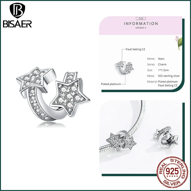 BISAER Ocean Charm 925 Sterling Silver Dolphin and Mermaid Bead with Blue CZ for DIY Jewelry ECC1244 CHINA