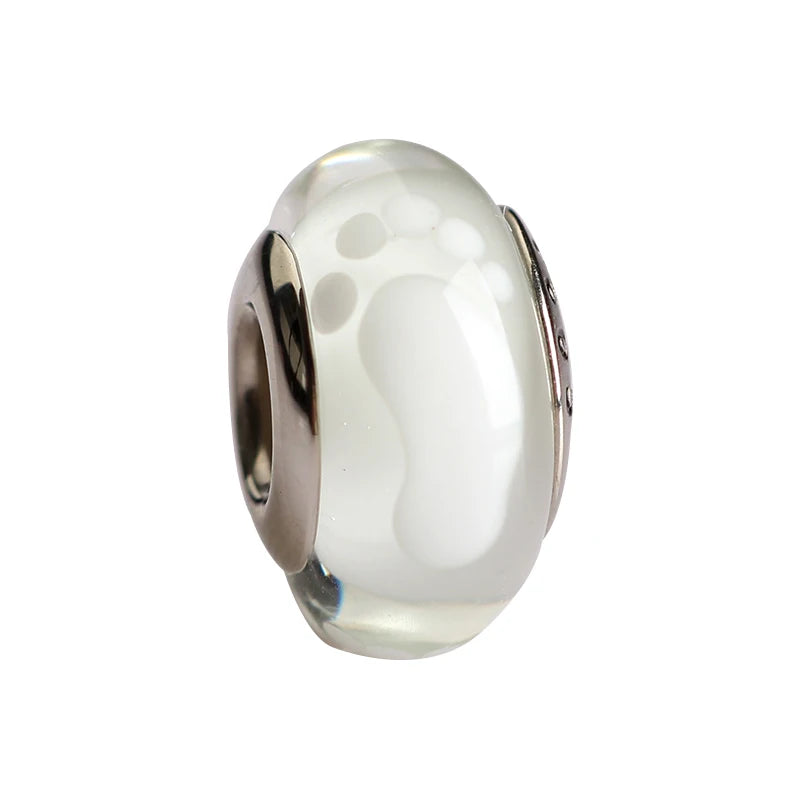 925 Sterling Silver Murano Glass Footprint Charm Colorful Zircon Bead for Women DIY Necklace and Bracelet Jewelry