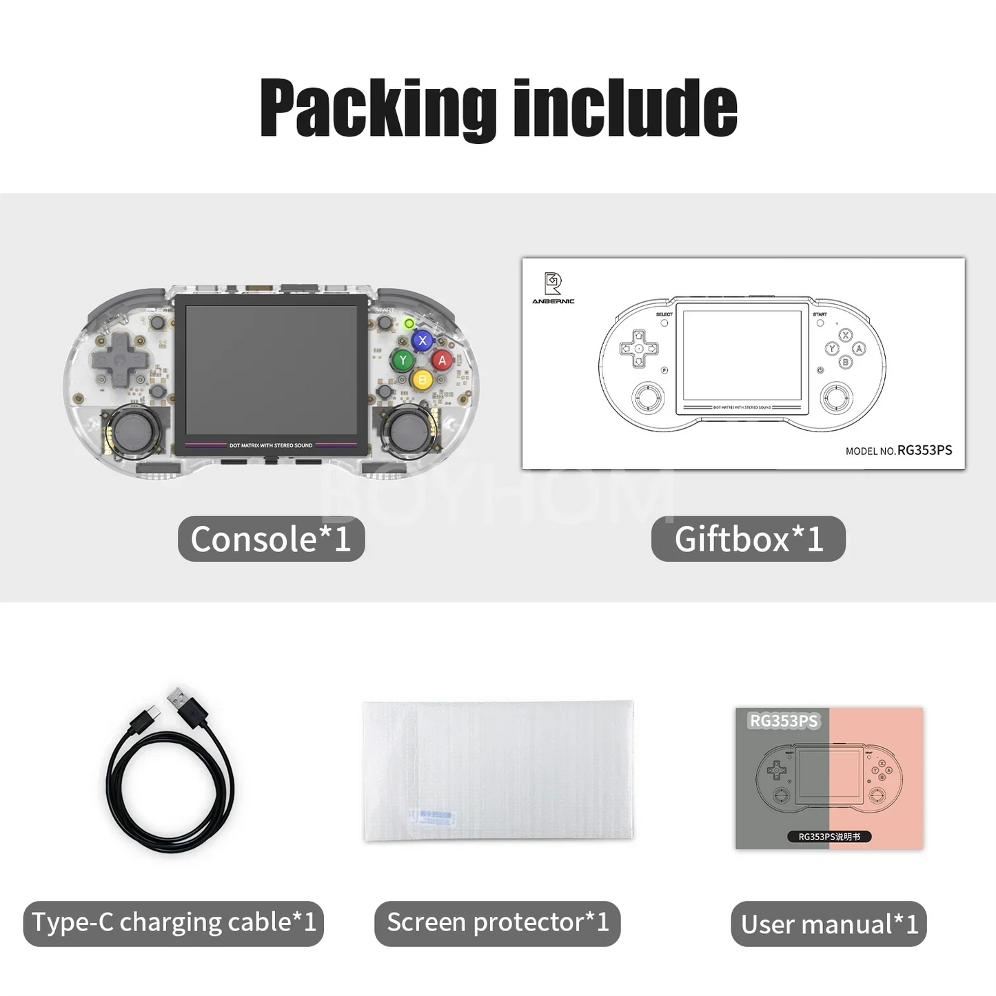 RG353PS Retro Handheld Game Console 3.5 Inch IPS Screen Linux RK3566 Chip 128GB TF Card Preinstalled 20000 Games