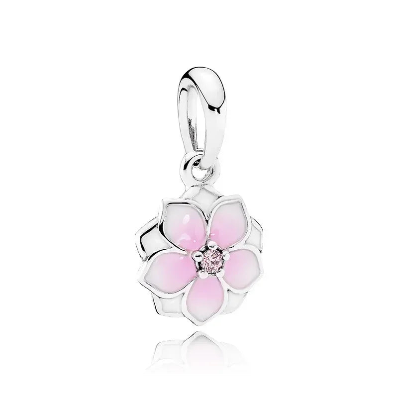 925 Sterling Silver Pink Flower Balloon Coffee Cup Charm Beads for DIY Bracelets Perfect Gift for Women AMC012388