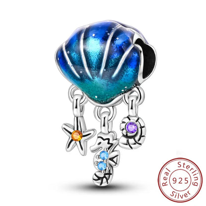 925 Sterling Silver Ocean Turtle Beach Charms Blue Shell