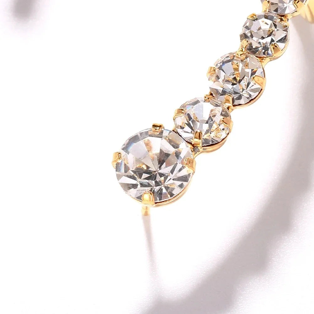 Stonefans Elegant Rhinestone Geometric Arc Earrings for Women