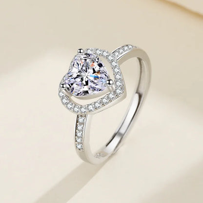 Elegant 925 Sterling Silver Heart Zircon Adjustable Ring for Women